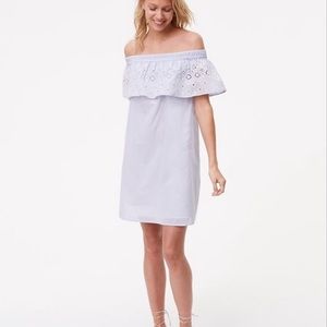 LOFT off shoulder dress w/ eyelet flounce - sz M
